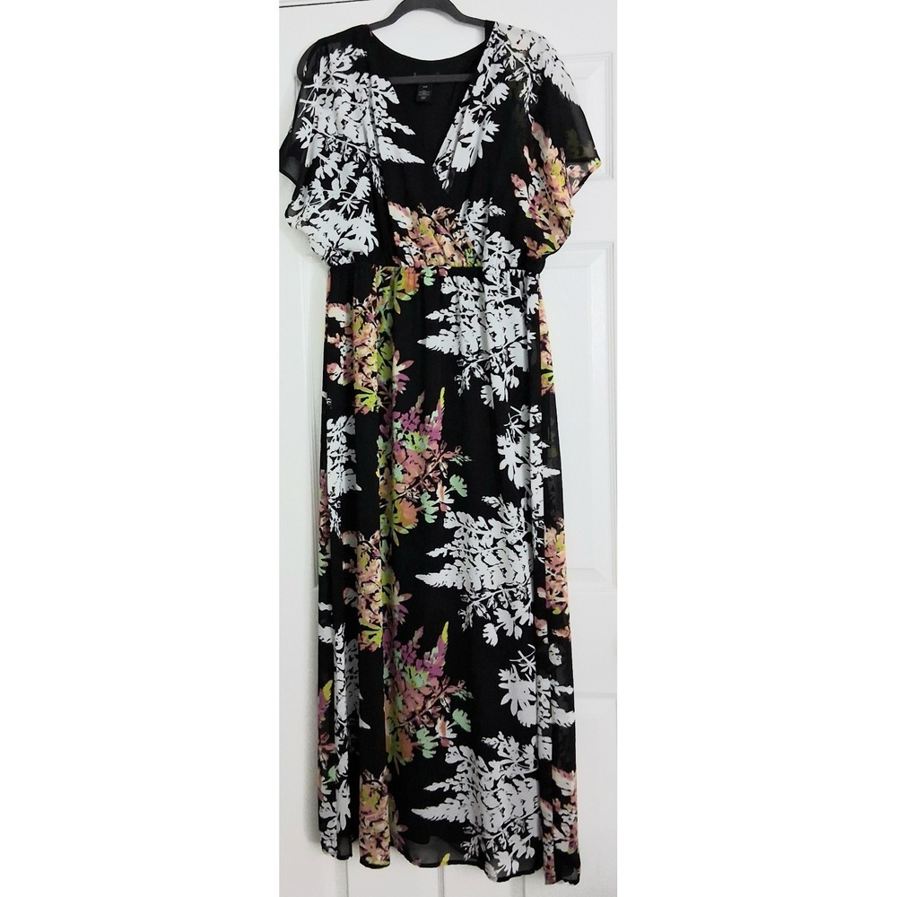 Lane Bryant Maxi Dress Womens Size 14/16 Empire Waist Flutter Sleeve Sheer Lined